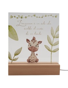 Bomboniera lampada zebra Zac, LED, con base in legno – 15 × 16 cm