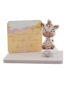 Christening favour: decoration with plaque and LED light zebra Zac, 