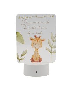 Christening favour: lamp giraffe Raffy, LED, RGB, with white base – 