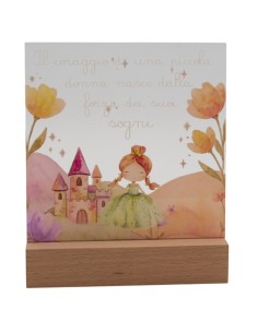 Gastgeschenk zur Taufe: Lampe Prinzessin Lulù, LED, mit Holzsockel –