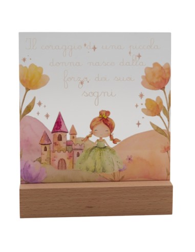 Christening favour: lamp princess Lulù, LED, with wooden base – 15 ×