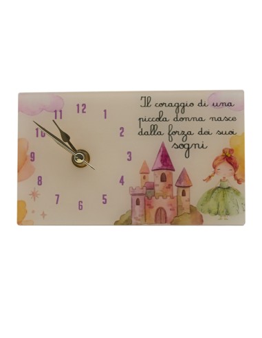 Christening favour: clock princess Lulù, rectangular – 17 × 10 cm