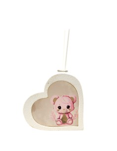 Bomboniera profumatore orsetto, LED, a cuore, rosa, dettagli dorati 