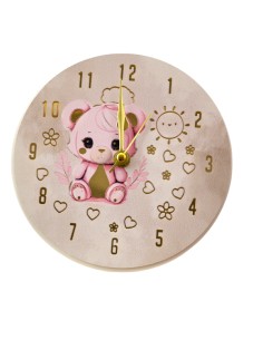 Gastgeschenk zur Taufe: Uhr Teddybär, rund, rosa, goldfarbene Detail