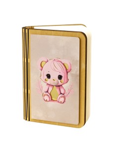 Bomboniera lampada orsetto, a libro, rosa, dettagli dorati, formato 