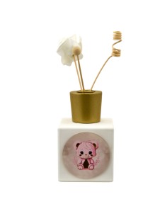 Souvenir de baptême : diffuseur de parfum ourson, rose, détails doré