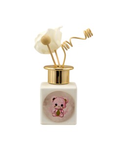Christening favour: scent diffuser teddy bear, pink, gold-tone detai