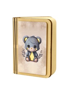 Bomboniera lampada orsetto, a libro, celeste, dettagli dorati, forma
