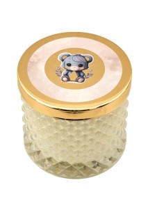 Gastgeschenk zur Taufe: Kerze Teddybär, Diamond, hellblau, goldfarbe