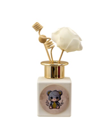 Souvenir de baptême : diffuseur de parfum ourson, bleu ciel, détails