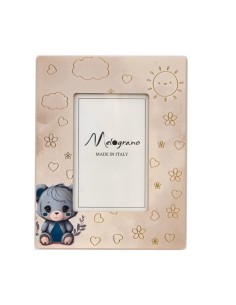 Christening favour: photo frame teddy bear, light blue, gold-tone de