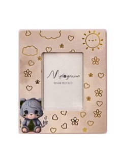 Christening favour: photo frame teddy bear, light blue, gold-tone de