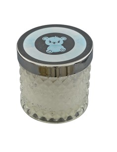 Christening favour: candle teddy bear, Diamond, light blue, silver-t