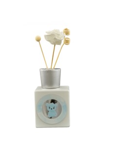 Souvenir de baptême : diffuseur de parfum ourson, bleu ciel, détails