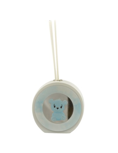 Souvenir de baptême : diffuseur de parfum ourson, rond, bleu ciel, d