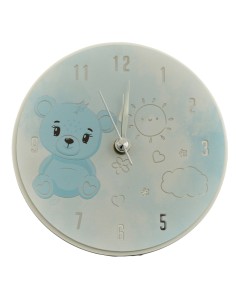Gastgeschenk zur Taufe: Uhr Teddybär, rund, hellblau, silberfarbene 