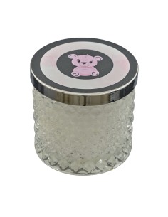 Bomboniera candela orsetto, Diamond, rosa, dettagli argentati, forma