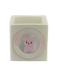 Gastgeschenk zur Taufe: Kerze Teddybär, Würfel, rosa, silberfarbene 
