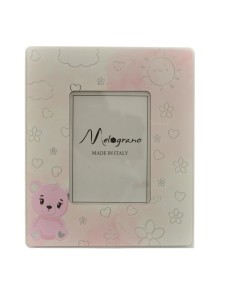 Christening favour: photo frame teddy bear, pink, silver-tone detail