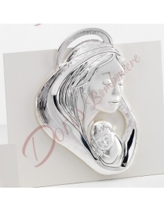 Madonna with child silver-plated wood back 12.5x13 cm with box