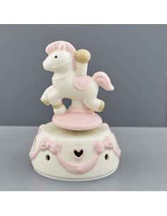 Christening favour: music box little horse, pink – 9,2 × 9,2 × 13,5 