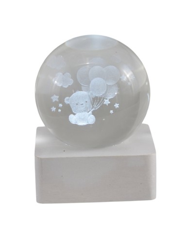 Christening favour: lamp teddy bear, with white base, square, small 