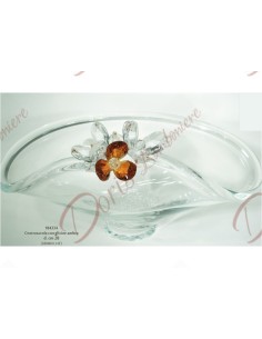 Centrotavola in cristallo diam 28 cm fiore ambra
