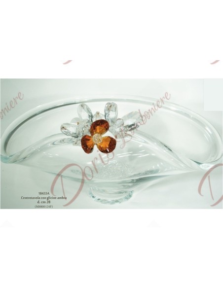 Centrotavola in cristallo diam 28 cm fiore ambra 18433A