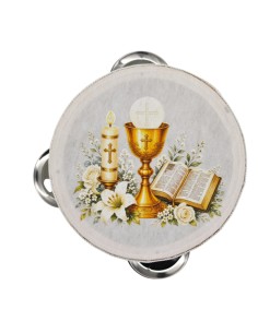 Souvenir de cérémonie : tambourin décoratif calice de Première Commu