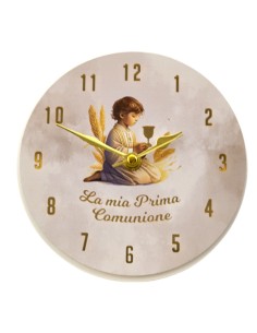 Celebration favour: clock boy at First Communion, round, gold-tone d