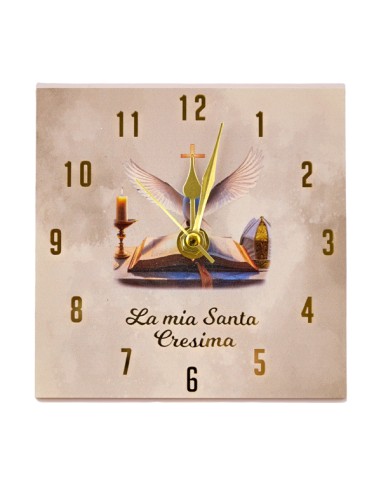 Bomboniera orologio Santa Cresima, quadrato, dettagli dorati – 14 × 