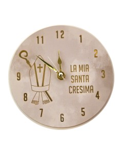 Bomboniera orologio Santa Cresima, tondo, dettagli dorati – D.15 cm
