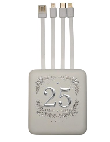 Gastgeschenk: Powerbank 25. Hochzeitstag – 8 × 9 × 2,5 cm