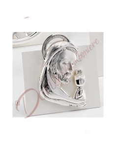 Silvered Christ with wooden back 23x23 cm with box