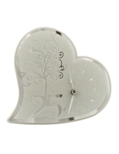 Celebration favour: clock 25th wedding anniversary, heart-shaped, tr