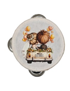 Celebration favour: decorative tambourine newlyweds in a car – D.10 