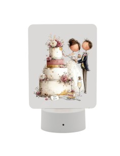 Gastgeschenk: Lampe Brautpaar auf einer Torte, LED – D.8 H.16 cm