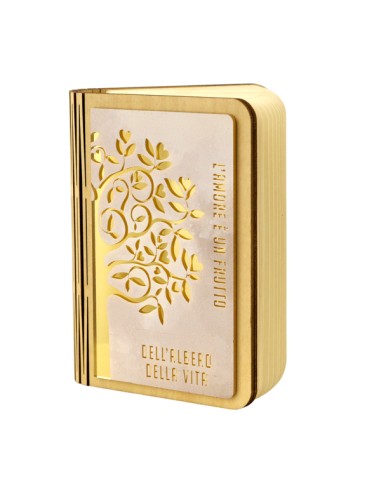 Gastgeschenk: LED-Lampe Lebensbaum, in Buchform, goldfarbene Details