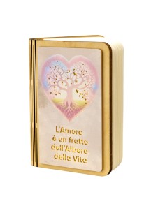 Bomboniera lampada LED albero della vita, a libro, dettagli dorati, 