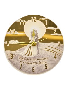 Gastgeschenk: Uhr Brautpaar, rund, goldfarbene Details – D.15 cm