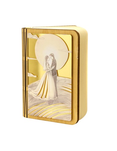 Celebration favour: LED lamp newlywed couple, book-shaped, gold-tone