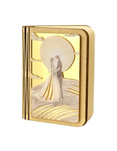 Celebration favour: LED lamp newlywed couple, book-shaped, gold-tone