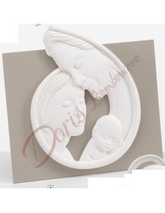 Sainte famille lune blanche avec dos gris tourterelle en bois 12,5x13 cm avec boite