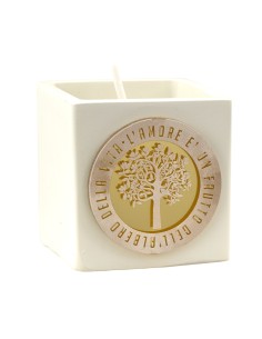 Bomboniera candela albero della vita, cubo, dettagli dorati – H.6 × 