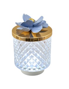 Bomboniera lampada Diamond con fiore stile Capodimonte, blu avion