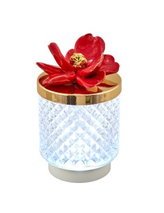 Bomboniera lampada Diamond con fiore stile Capodimonte, rosso