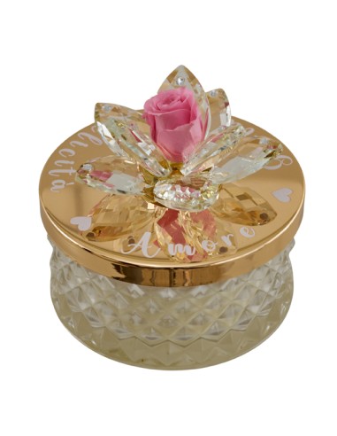 Bomboniera candela Diamond con rosa stabilizzata rosa, oro, grande