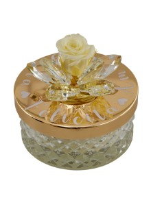 Bomboniera candela Diamond con rosa stabilizzata panna, oro, media