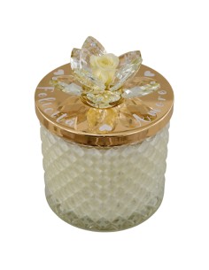 Bomboniera candela Diamond con rosa stabilizzata panna, oro, grande