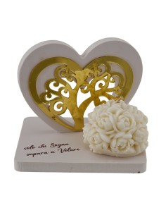 Bomboniera candela di rose con cuore e albero della vita, oro – 12